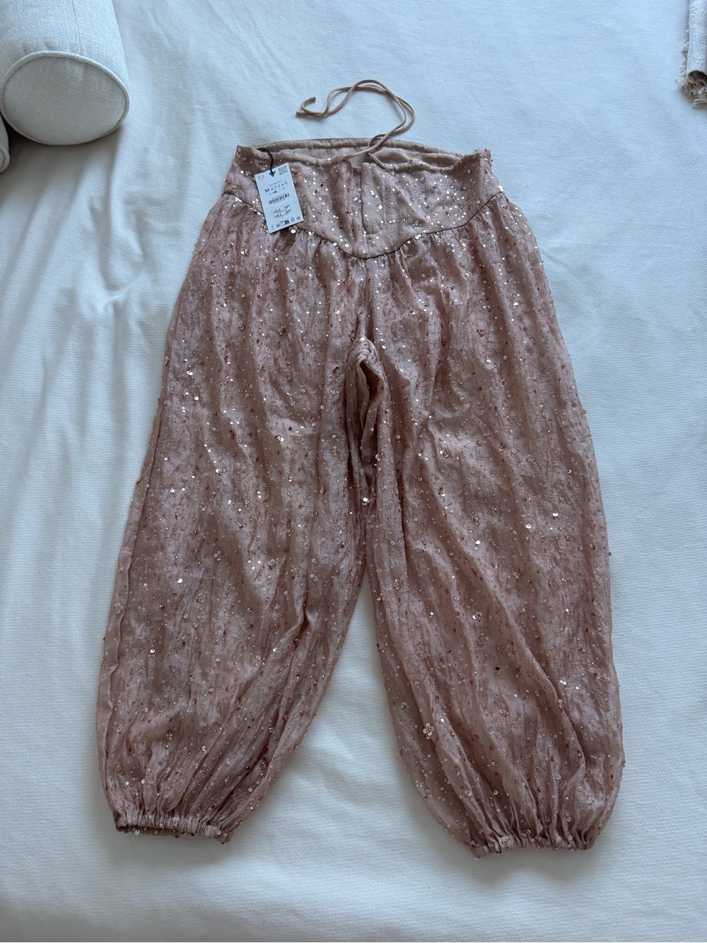 Zara Rose Gold Sequin Wide Leg Harem Pants